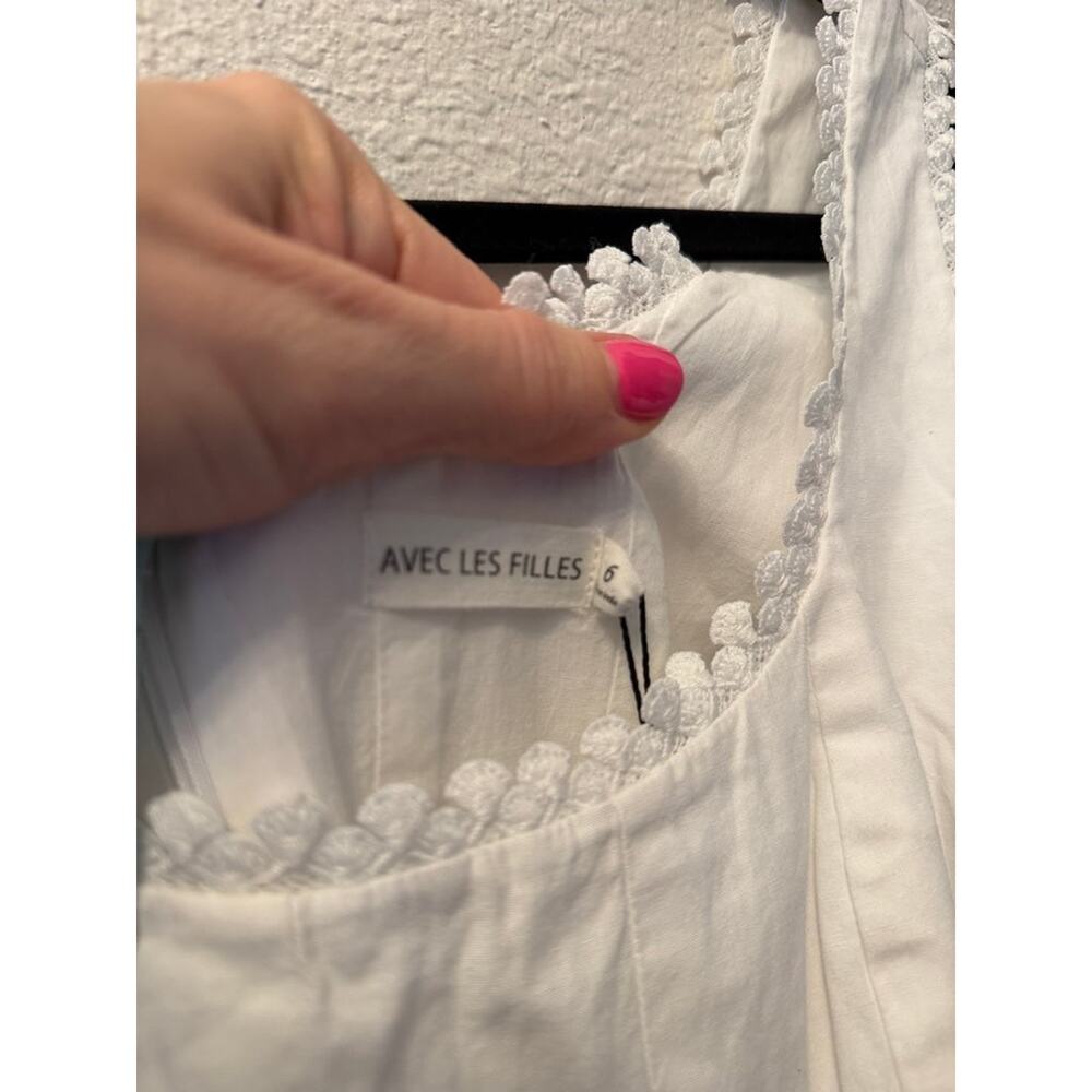 Avec Les Filles White Sleeveless Embroidered Dress - Size 6 - Picture 3 of 9